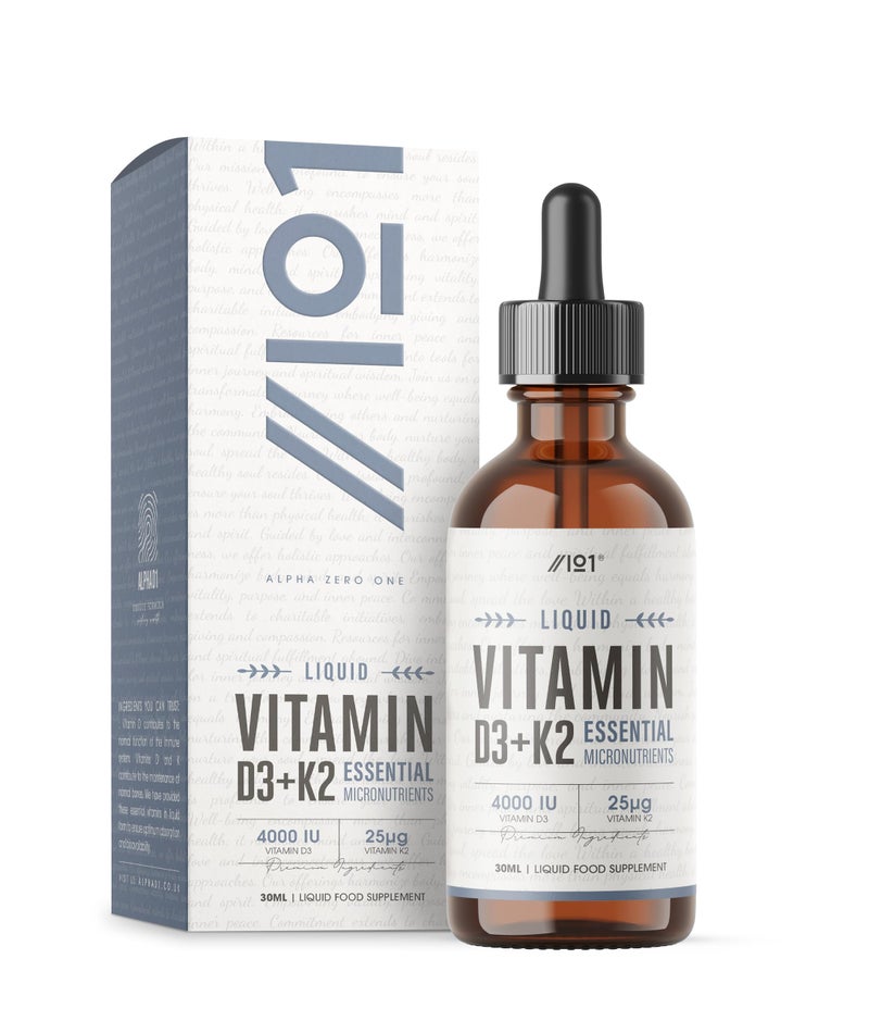 Vitamin D3 K2 Drops - High Strength Vitamin D3 4000 IU & Vitamin K2 25mcg â€“ 30ml (600 Drops) - Liquid Vitamin D 1000IU per Drop - MCT Oil Base - by Alpha01